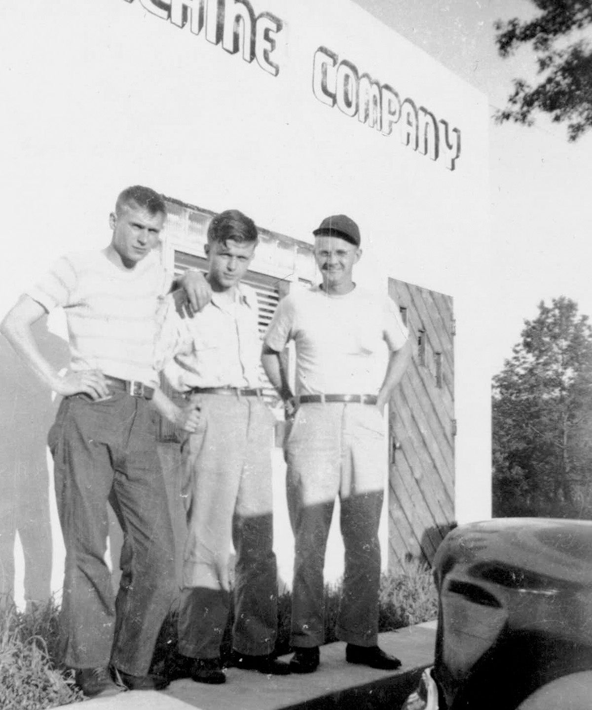 1948 in front of first building in Bruce, Wisconsin
