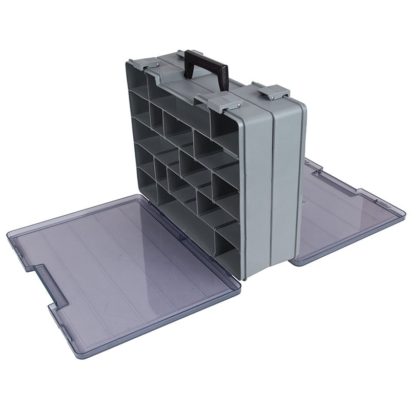 6772AD (748-2) Double-sided Small Industrial Satchel Compartment Case shown with lids open at angle