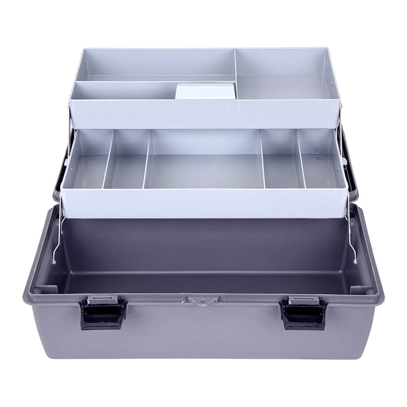 6755HS (18090-2) Utility Box with 2 Cantilever Trays with a total of 8 compartments in trays and 1 bulk storage compartment - Open Front View