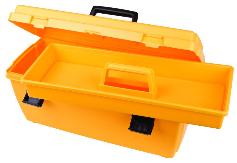 Power Tool Box With Tray Storage Organizer Lockable Polypropylene 19 Inch Yellow 